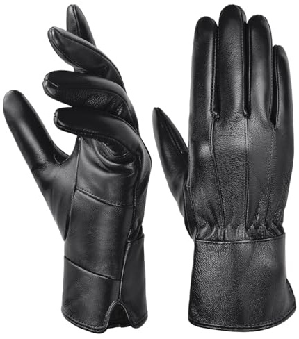Harssidanzar Womens Genuine Leather Gloves Sheepskin Warm Winter Soft Lining SL025US,Black, Size,S