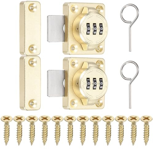 PATIKIL 2Pcs Combination Cabinet Lock, 3-Digit Password Cabinet Safety Lock Zinc Alloy Mechanical Keyless Password Door Latch with Screws for Drawer Cupboard,Gold