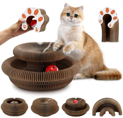 Mittimiya Griffoir pour Chat Carton avec Balle, Grattoir Chat Pliable et Transformable, Jouet Interactif pour Cat Interieur(2 pcs)