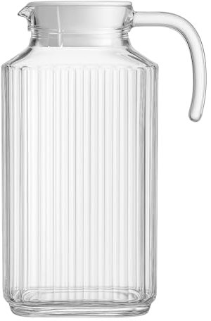 Jarra de Cristal 1,8L con Tapa Hermética, Jarra de Agua para Nevera, Antigoteo y Diseño Elegante para Té, Jugo, Leche, Apta para Cocina y Mesa