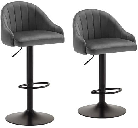 YOUDENOVA Barhocker 2er Set Höhenverstellbar, Drehbarer Barstuhl mit Rückenlehne und Fußstütze, Stilvoll Gepolsterter Tresenhocker für Küche, Hausbar oder Bartisch, Dunkelgrau