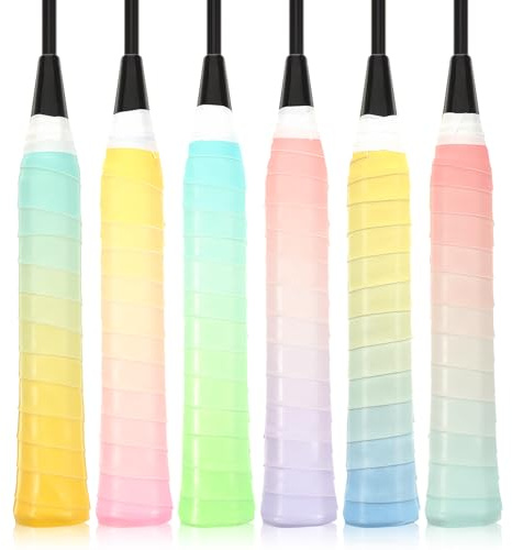 Falzqq 6 Pack Tacky Tennis Racket Grip Tape Non-Slip Absorbent Tennis Grip Tape Gradient Color Racquet Overgrip Wrap for Tenniss Pickleball Badminton