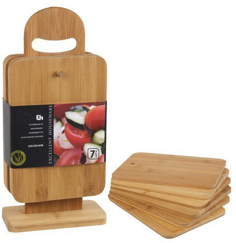 6 Piece Multi Purpose Bamboo Chopping Board Set with Display Stand