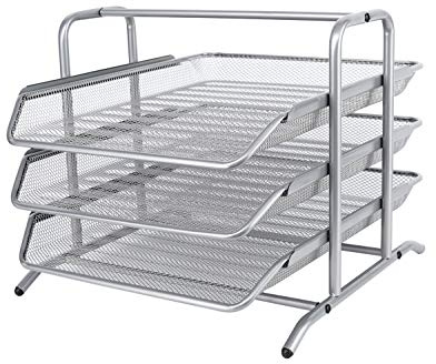 EasyPAG 3 Tier A4 Mesh in Tray Office Desk Tidy File Holder Document Storage Letter Paper Organiser,Silver