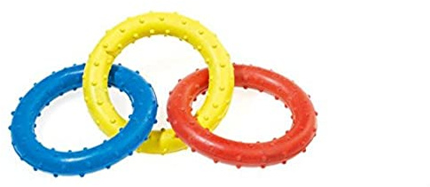 CLASSIC PETBLIS Triple Ring Rubber Tug 19cm 7.5 inches, 100 g, Primary