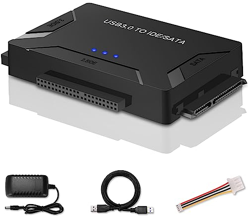 USB 3.0 to IDE/SATA Hard Drive Adapter, External Converter for 2.5 3.5 IDE SATA HDD SSD DVD Optical Drive, Universal Hard Drive Reader w/12V 2A Power Supply Support 6TB