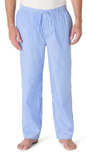 Amazon Essentials Pantalones de Pijama de Popelina de Algodón de Corte Recto con Cintura Elástica con Cordón Hombre, Azul Claro Rayas, L