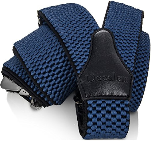 Decalen Bretelle Uomo Eleganti Extra Forte Clip Taglia Unica per Uomini e Donne Grandi e alti Larghezza Regolabile di 4 cm e Forma a Y Elastica (Blu)