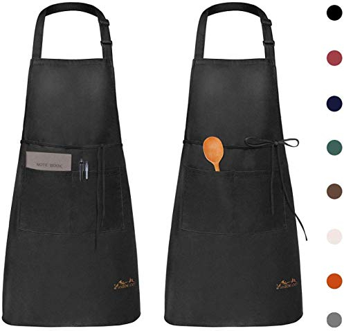 Viedouce 2 Pack Schürze, Wasserdicht Kochschürze mit Taschen, Verstellbarem Küchenschürze Grillschürze latzschürze Küchenschürze für Frauen Männer Chef-Belastbar & Einfach zu Reinigen,Schwarz