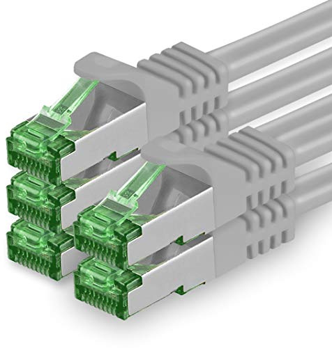 1aTTack.de Câble Réseau Cat7 Cat 7 10 GB/s - 5x 1,5m - RJ45 Ethernet LAN DSL Routeur Modem - Gris