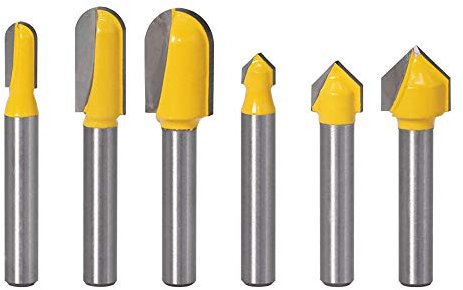 Gasea 6pcs 1/4 Inch Shank 1/4 3/8 1/2 Router Bits Set, Including 3pcs Deep Round Nose Router Bit and 3pcs 90° V Groove Woodworking Milling Cutter Tool