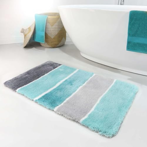 Homie Living Badteppich, Badematte kuscheliger Flauschiger weicher Flor l rutschfest und Waschbar Rio Marina (70 x 120 cm, Türkis Grau)