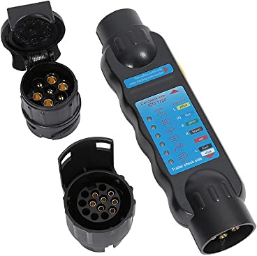 TAEUYYM Comprobador Remolque 7 Pines, 12V Comprobador Enchufe Remolque 7 Pines, Con 2 Adaptador Conector Remolque, Comprobador Luz Remolque, Para RV Tractor Camiones(Comprobador 7 Pines + Adaptador)