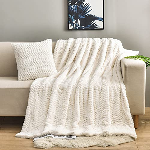 YUSOKI Coperta double-face in finta pelliccia (senza cuscini), morbida, pelosa, comoda, calda, per divano, letto, sedia, camera da letto, donne, adolescenti, ragazze, idea regalo (avorio, 127 x 160