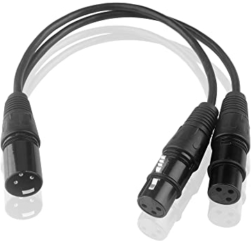 Divisor XLR Micrófono Cable 1 Macho a 2 Hembra Y Adaptador con Cubierta de PVC Balanceado para Mezclador de Grabación AMP Limiter Speaker (30cm, Negro)