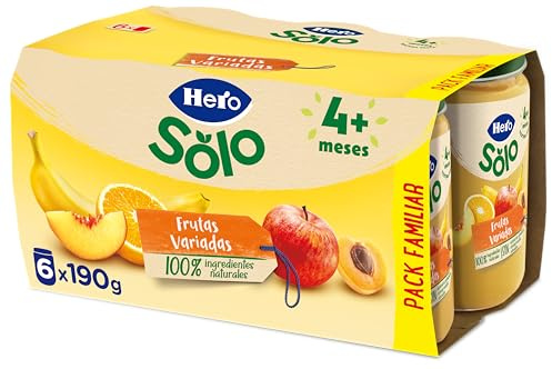 Hero Baby - Tarritos de Frutas Variadas, Sin Almidón, Sin Azúcares Añadidos, 100% Ingredientes Naturales, para Bebés a Partir de los 4 Meses, Pack de 6x190g