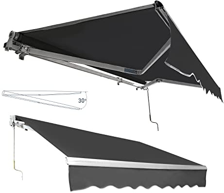 Daromigo Tenda da Sole per Esterno Avvolgibile, Tenda da Sole a Bracci Estensibili con Telaio in Alluminio e Tettuccio Resistente al Sole e Impermeabile e Manovella 350x300cm Grigio