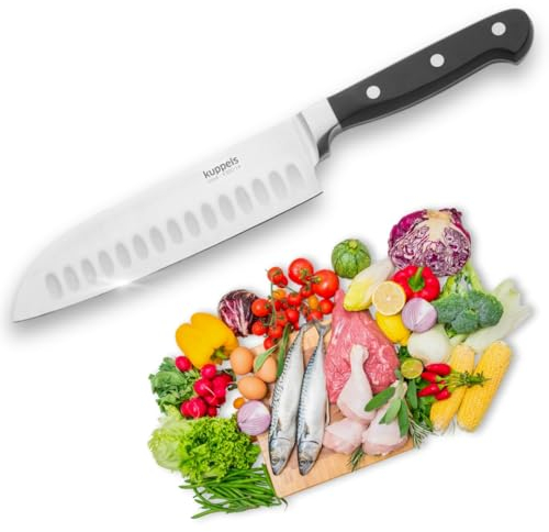 Kuppels Solid Santokumesser 7 mit Kullenschliff | extrem scharf & schnitthaltig | japanischer Messer-Typ | Allesschneider | rostfrei, spülmaschinenfest