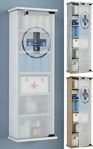 VCM Medizinschrank | Maße ca. H. 92 x B. 31 x T. 18 cm | Apothekerschrank abschließbar | Arzneischrank - Omal XL Beton-Optik