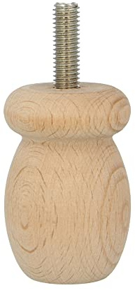 Amig - Piedino Tornito per mobile, Piede in Legno di Faggio con Finitura Naturale, Piedi di Ricambio per Divani, Letti, Tavoli, Fissaggio: Spina Metallica Metrica 8, Misure: 36 x 55 mm