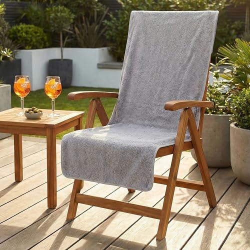 LAYNENBURG Premium frottéskyddsöverdrag för trädgårdsstol – 100 % bomull – Oeko-TEX 100 – handduk överdrag med högt ryggstöd – stolsöverdrag med kuvert för camping, liggstol (65 x 130 cm grå)