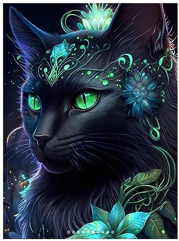 Tomoyuki 5D Diamond Painting Kit, DIY Diamant Painting Bilder, Diamant Strass Kristall Kreuzstich Painting Malen nach Zahlen für Kinder Erwachsene Zuhause Wanddekoration (F-dunkle Katze)