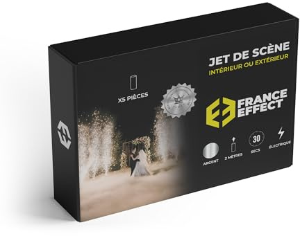 France Effect 5 Jets de scène argentés - 2 mètres de hauteur, 30 secondes de durée - Artifice d'intérieur et d'extérieur aux normes CE/NF-C1- Qualité Premium