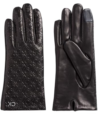 Calvin Klein Damen Handschuhe Leder Re-Lock EMB/DEB Leather Gloves M-L Schwarz