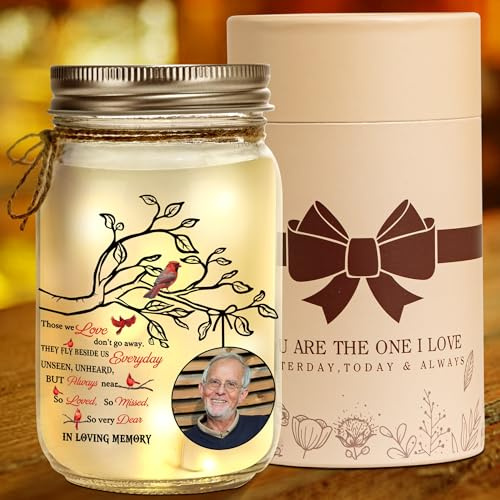 Custom Memorial Photo Mason Jar Night Light, in Loving Memory, 16oz Mason Jar Lights Home Decor, Remembrance Gift for Family Members Mom Dad Grandma Grandpa