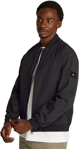 Tommy Hilfiger Uomo Bomber Branded con Collo in Stile Baseball, Nero (Black), S