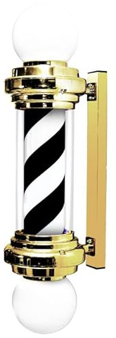 Poste de barbero, lámpara LED de Poste de barbero de 75 cm para Belleza, peluquería, barbería, lámpara de Tiras LED iluminada y giratoria montada en la Pared Impermeable, Dorado, Rojo y Negro