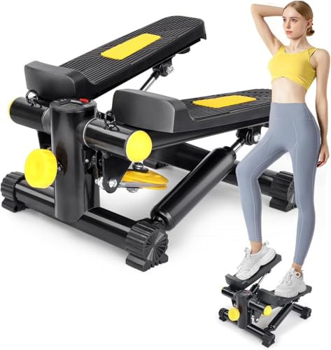 2 in 1 Mini Stepper für Zuhause mit Power Ropes, Up-Down Swing mit LCD-Display, Bein/Arm Trainer, Home Fitness Exercise Stair Stepper für Übungen