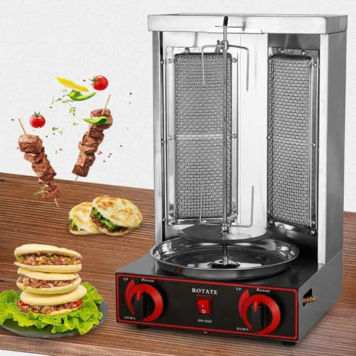 Shawarma Grill Doner Kebab Machine Gas Gyro Broilers Roterande Kyckling Shawarma Spismaskin med 2 Brännare, för Hem, Utomhus, Trädgård Rotisserie,barbecuestove