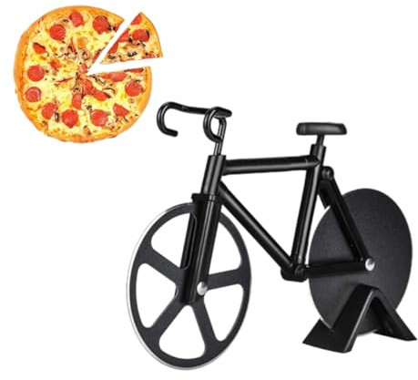 1 Pezzo Coltello da Pizza in Bicicletta, Tagliapizza in Acciaio Inox Taglierina per Pizza in Bicicletta con un Rack Fisso, Ruota Tagliapizza con Lame Super Affilate Antiaderente (Nero)