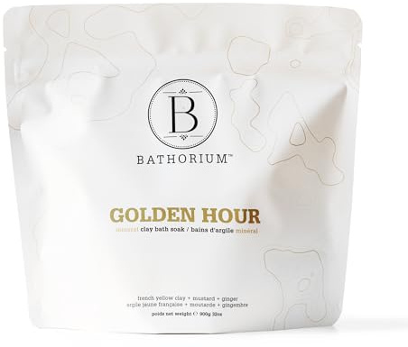 Bathorium Golden Hour Mud Mineral Soak, Detox Bath Soak with French Grey Sea Salt, Ginger & Mandarin, Sinus Relief & Recovery, pH-Balanced for Women, Approximately 3 Baths, 32 oz