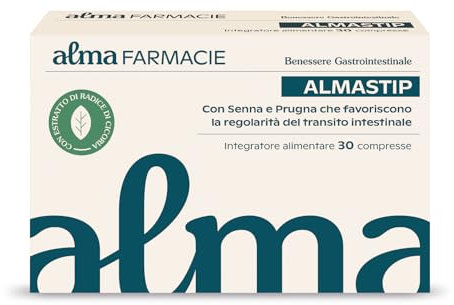 AlmaStip Alma Farmacie, per la Regolarità del Transito Intestinale, con Azione Lassativa, Detossinante e Prebiotica, con Senna e Prugna, Formato anche da viaggio, Integratore 30 Compresse