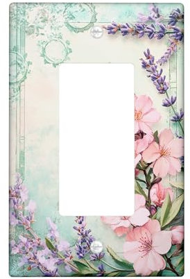 Floral Light Switch Cover Plates/Outlet Covers, Soft Peach and Violet Spring Blooms for Wall Decor, Thermoplastic Wall Plates, Standard Size Single Rocker