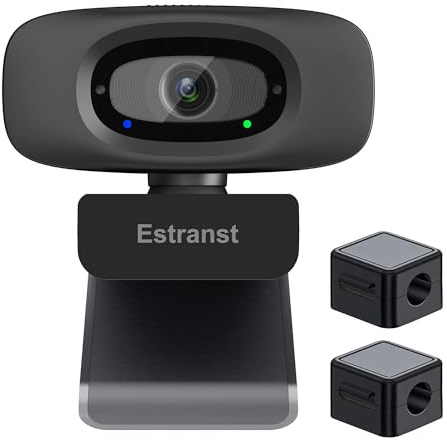 Estranst 2K HD-webbkamera med sekretessskydd och brusreducerande mikrofon, USB-extern webbkamera för PC, bärbar dator, Mac, stationär datorskärm, innehåller 2 kabelorganiserare