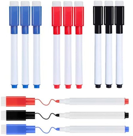 KQOZG Pennarelli Lavagna Bianca, 12 Pezzi, Senza Magnetismo, Pennarelli Cancellabili a Secco, per Insegnanti, Scuola, Casa e Ufficio (Nero, Blu, Rosso)