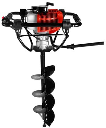 Kawapower Taladro de Tierra ahoyador de Gasolina 52cc + Juego de 3 Brocas (100, 150 y 200 mm)