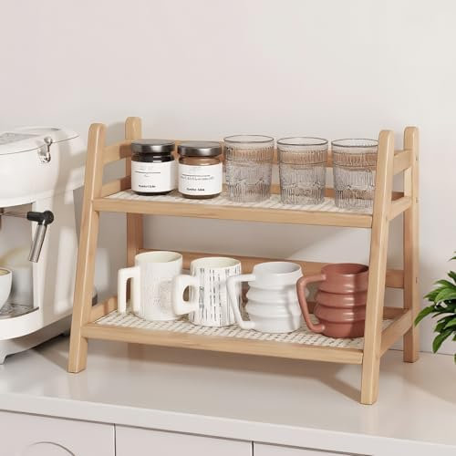 Organisateur de Cuisine pour Plan de Travail, 2 étages Porte Tasse de Café, Petite Etagere Rangement de Cuisine, Comptoir Bar Décoration des Dosettes de Café, Kitchen étagère à épices Organizer