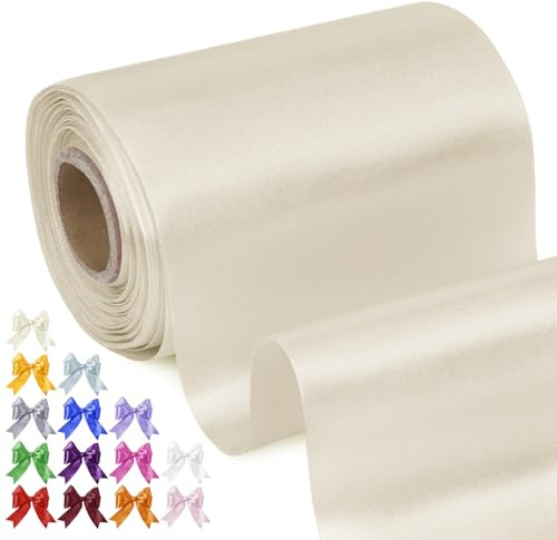 Uiopa Nastro Raso Beige 10cm x 20m Nastro di Raso Largo Nastri Decorativi Tessuto per Matrimoni, Confezioni Regalo, Taglio Cerimonia, Fasce per Sedie, Fai da Te