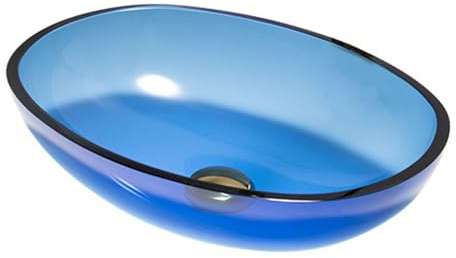 ZYCDP Lavandino Per Bagno In Vetro Temperato Ovale 490 X 365 X 130 mm Senza Foro Per Rubinetto Blu
