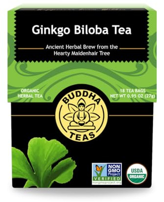 Buddha Teas - Ginkgo Biloba - Organic Herbal Tea - For Cognitive Balance & Overall Health - With Vitamin C - Energizing Blend - Caffeine Free - 100% Kosher & Non-GMO - 18 Tea Bags (Pack of 1)