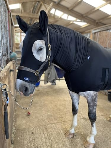 Slinky Hood for Horse and Pony | Stretch Lycra Show Hood | Premium Quality by Snuggy Hoods | Pull-On-Version | 3 Colours, 8 Sizes (Black, XL)