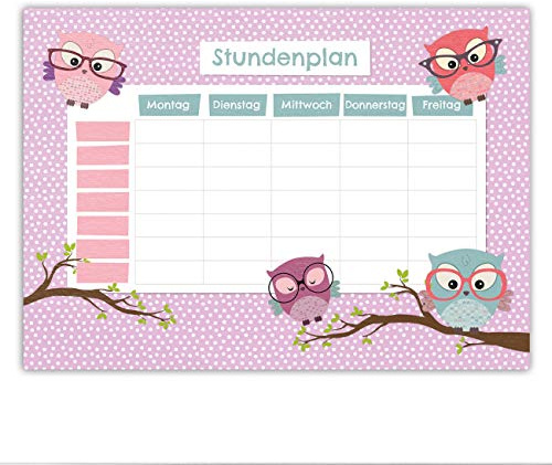 Papierdrachen Stundenplan DIN A4 Block - Motiv Eule - beschreibbar und ideal als Geschenk für die Schule - Terminkalender und Wochenplan - von Papierdrachen