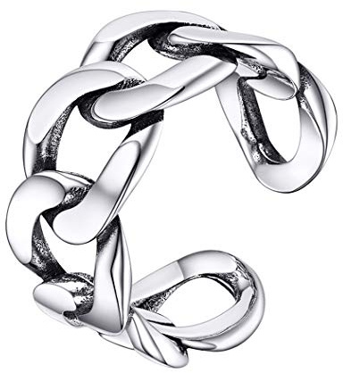 PROSILVER Anillo de Cadenas Cubanas Plata 925, Anillo de Banda Ajustable