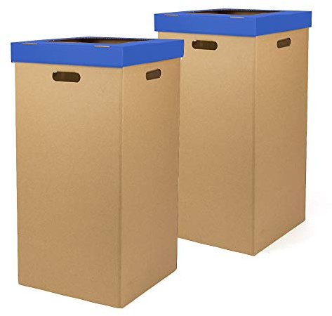 ONLY BOXES Confezione da 2 pattumiera in cartone, pattumiera con coperchio, colore blu, dimensioni 37 x 36 x 70 cm,