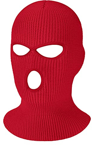 Geyoga Cagoules de Visage Complet Tricoté à 3 Trous (Taille Adulte, Rouge)