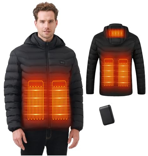 Mincoo Chaqueta Calefactable Hombre con Batería 10000mAh, Chaquetas con Calefaccion con 5 Zonas, 3 Temperaturas, Control Doble, Ideal para Senderismo, Esquí y Acampar